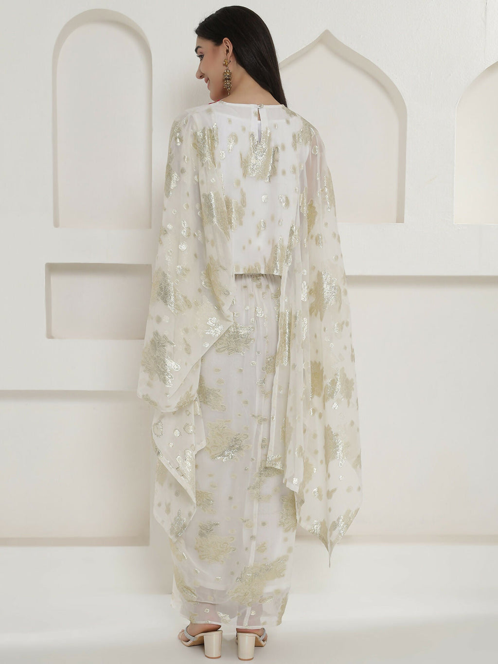 Joban Fashion White & Pink Kaftaan With Skirt