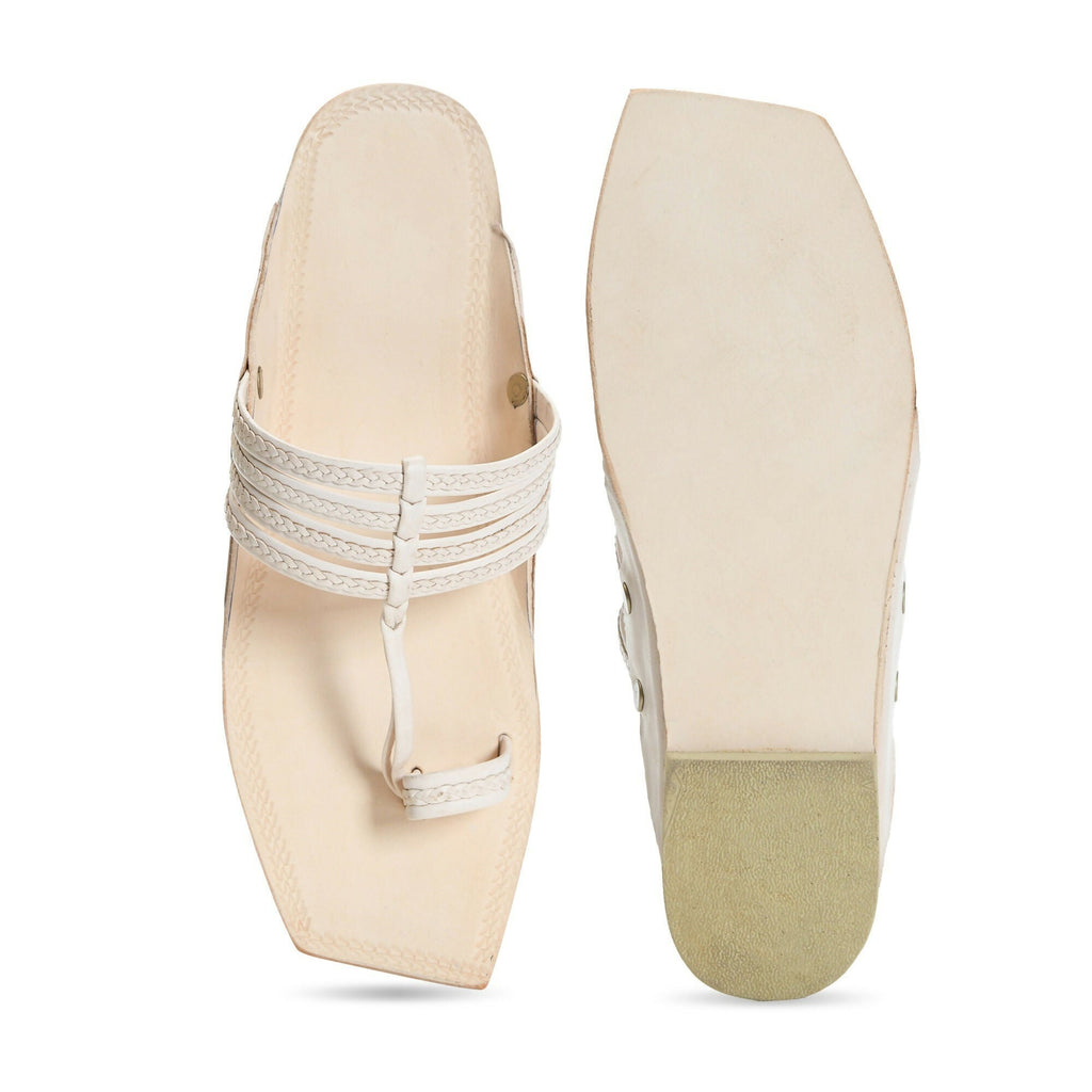 Stepsoft Men'S Off-White Kolhapuri Chappal | Handcrafted Ethnic Leather Wedding Footwear