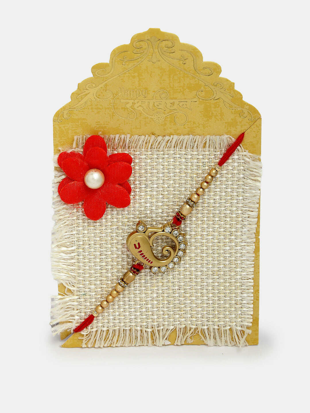 NVR Men Set of 2 Gold-Toned Ganesha Stone-Studded Rakhi With Roli Chawal & Chocolate