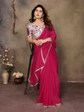 PR Fashion Pink Star Georgette Solid Georgette With Mirror Border Saree