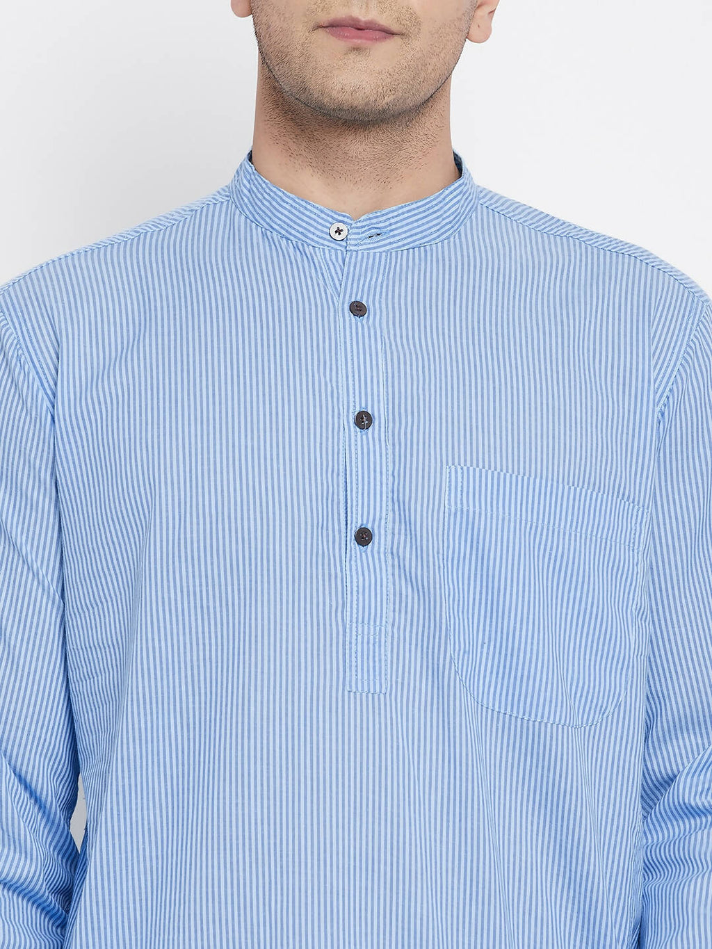 Even Apparels Blue Pure Cotton Men's Kurta With Band Collar