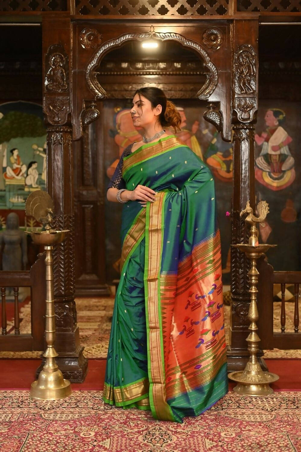 Very Much Indian Pure Silk Paithani - Dual Tone Blue Green
