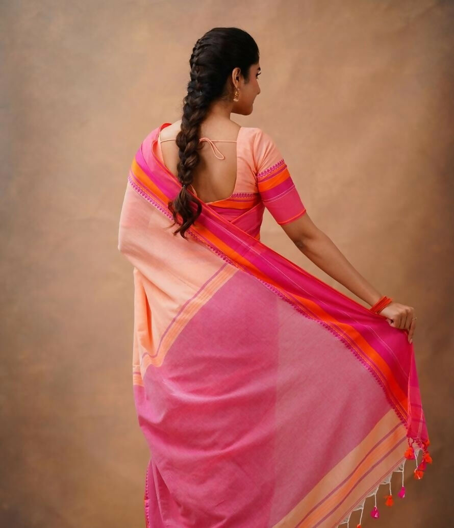 Exclusive Collection Light Orange Beautiful Khadi Cotton Handloom Saree