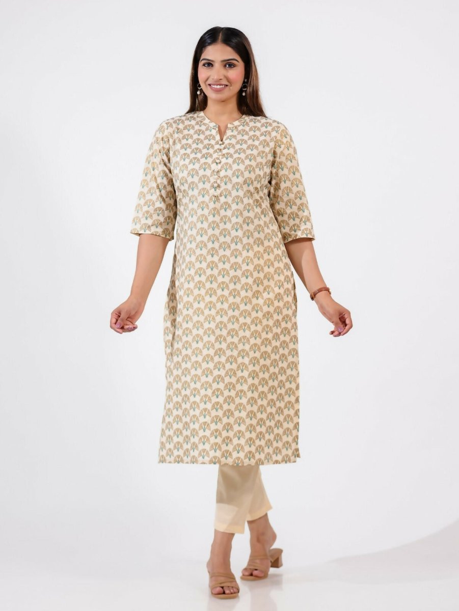 Aramya Straight Soft Cotton Floral Print Women's Kurta Set - Off White