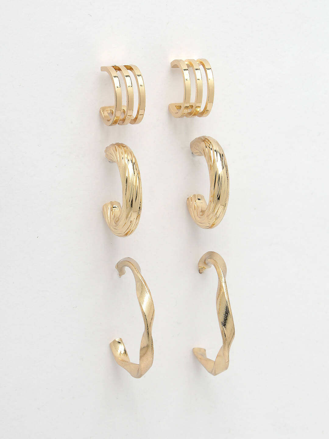 NVR Women's Set of 3 Gold-Polished Hoop Earrings