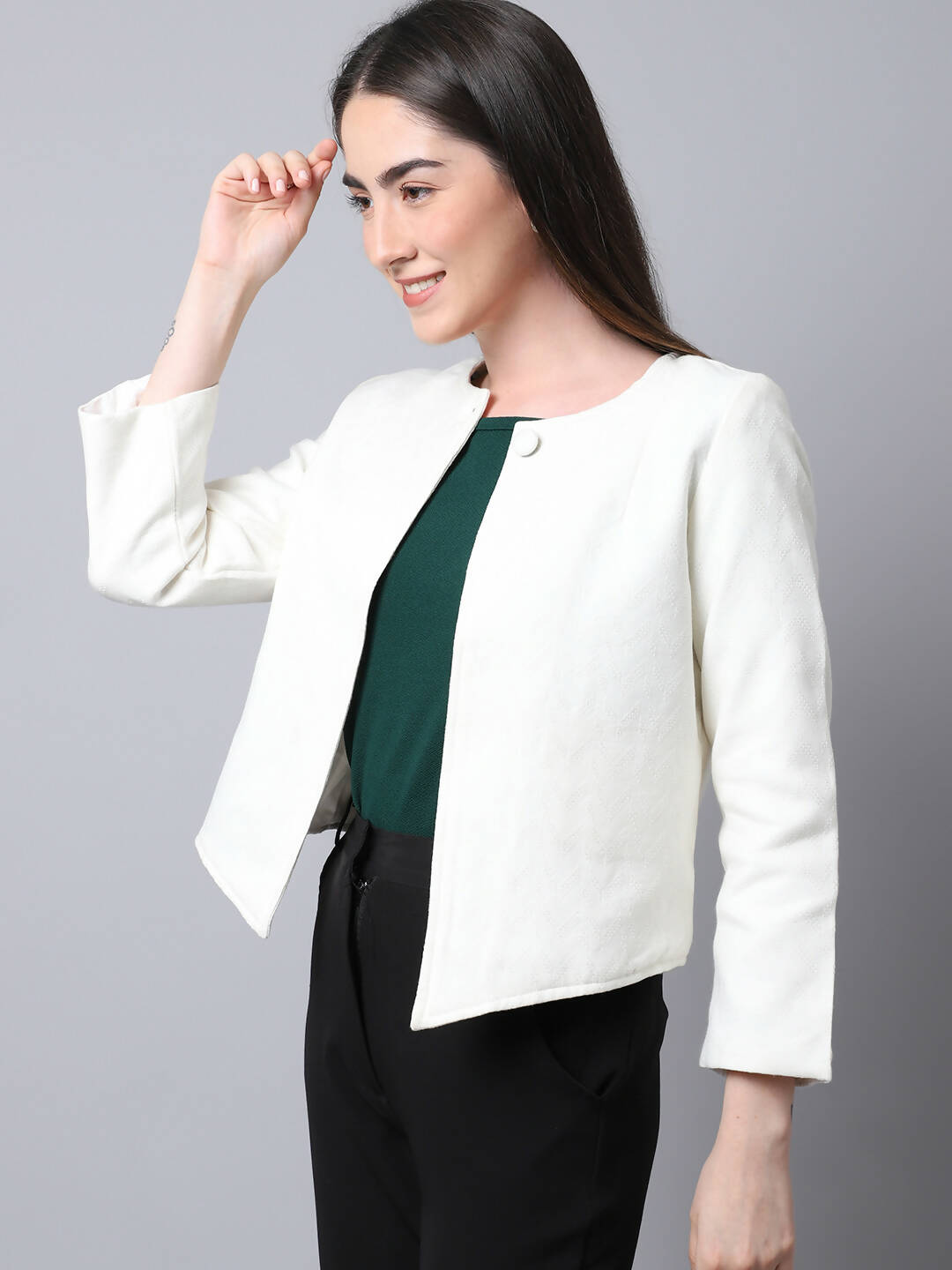 Even Apparels White 100% Viscose Open Front Statement Women's Jacket