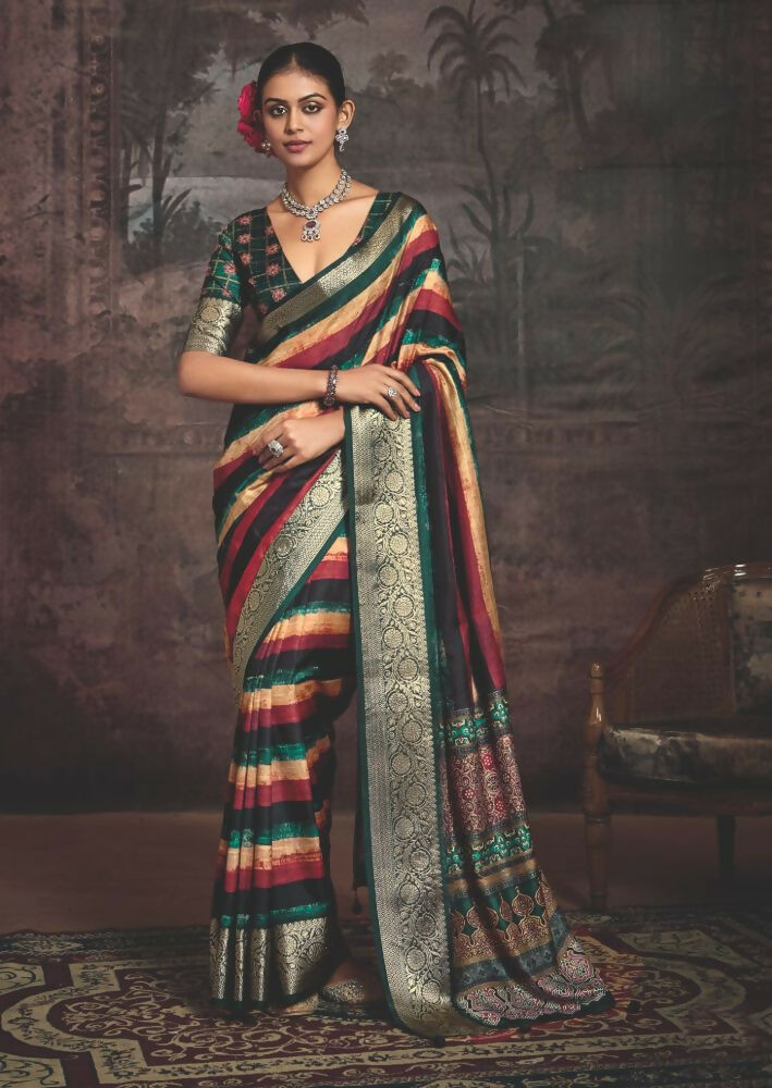 Joban Fashion Multi Color Dola Tussar Silk Self Jacquard Border Saree