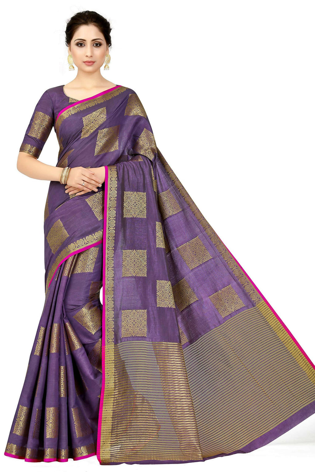 Mimosa Women's Kanchipuram Tussar Silk Purple Saree