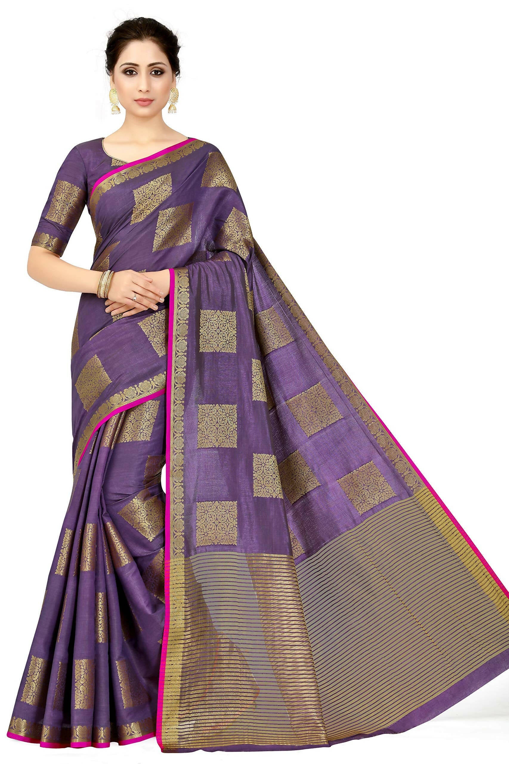 Mimosa Women's Kanchipuram Tussar Silk Purple Saree