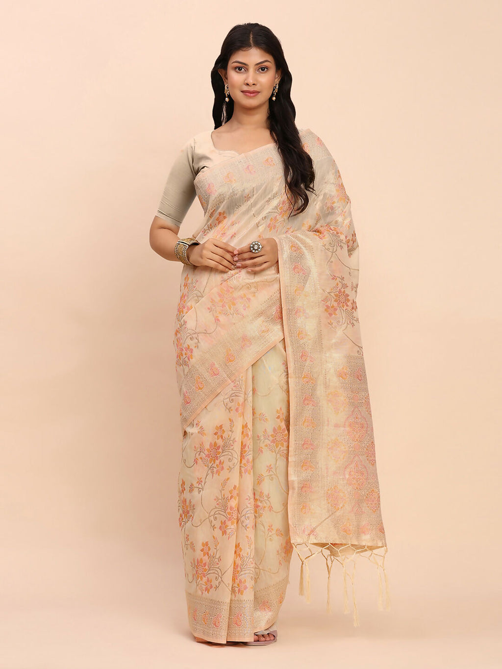Shree Shyam Fashion Linen Cotton Off White Saree