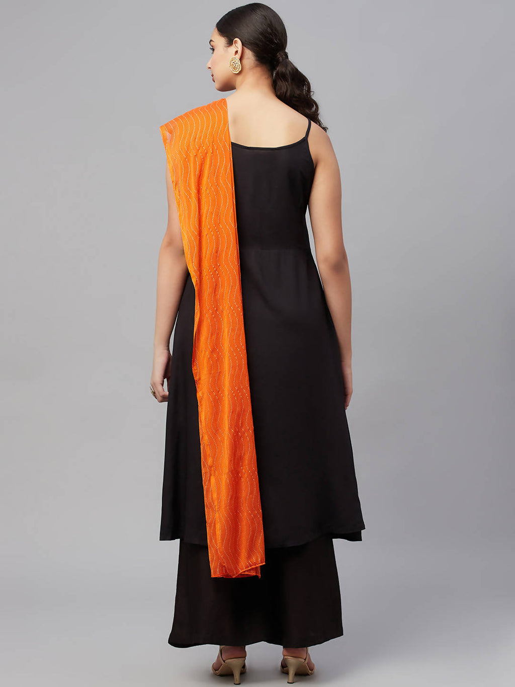 Myshka Rayon Square Neck Sleeveless Solid Women'S Kurta Palazzo Dupatta Set