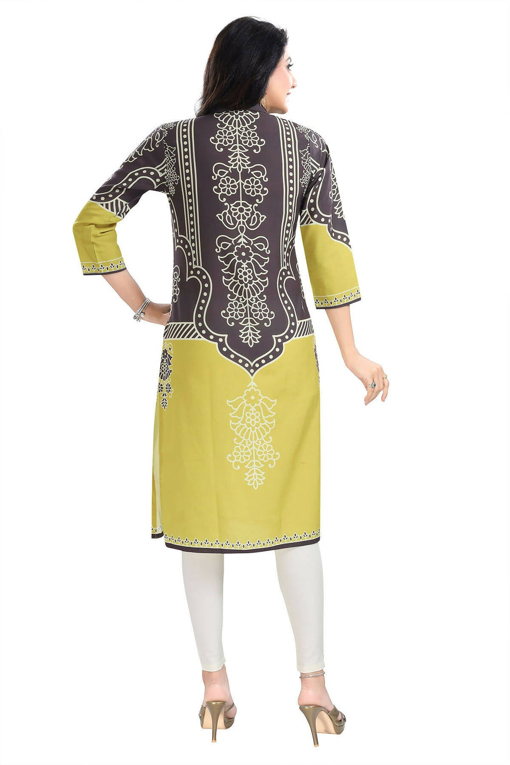 Snehal Creations Gracious Gray Designer Digital Print Cotton Slub Fabric Long Kurti Tunic