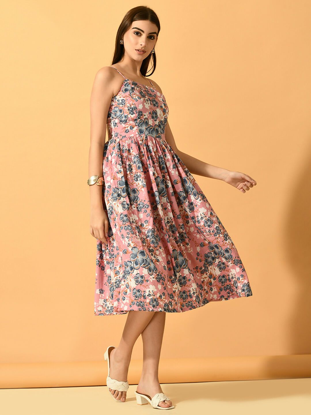 Myshka Women's Pink Fit and Flare Party Dress