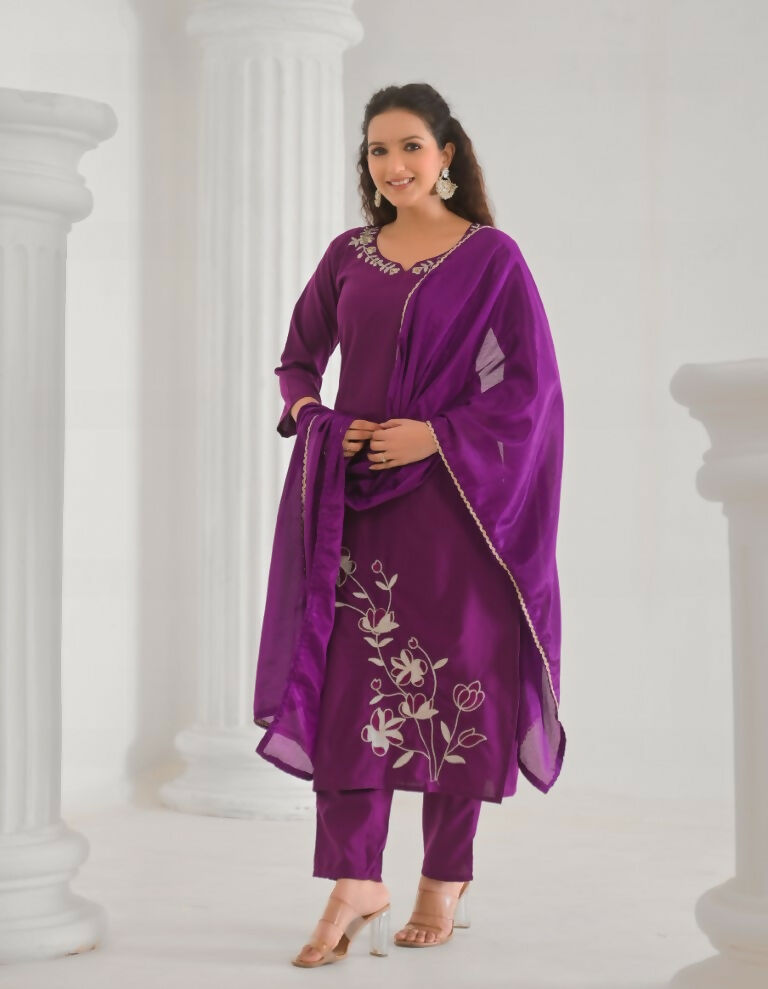 Festive Ethnic Viscose Rayon Purple Stitched Suit With Dupatta - Rashmika