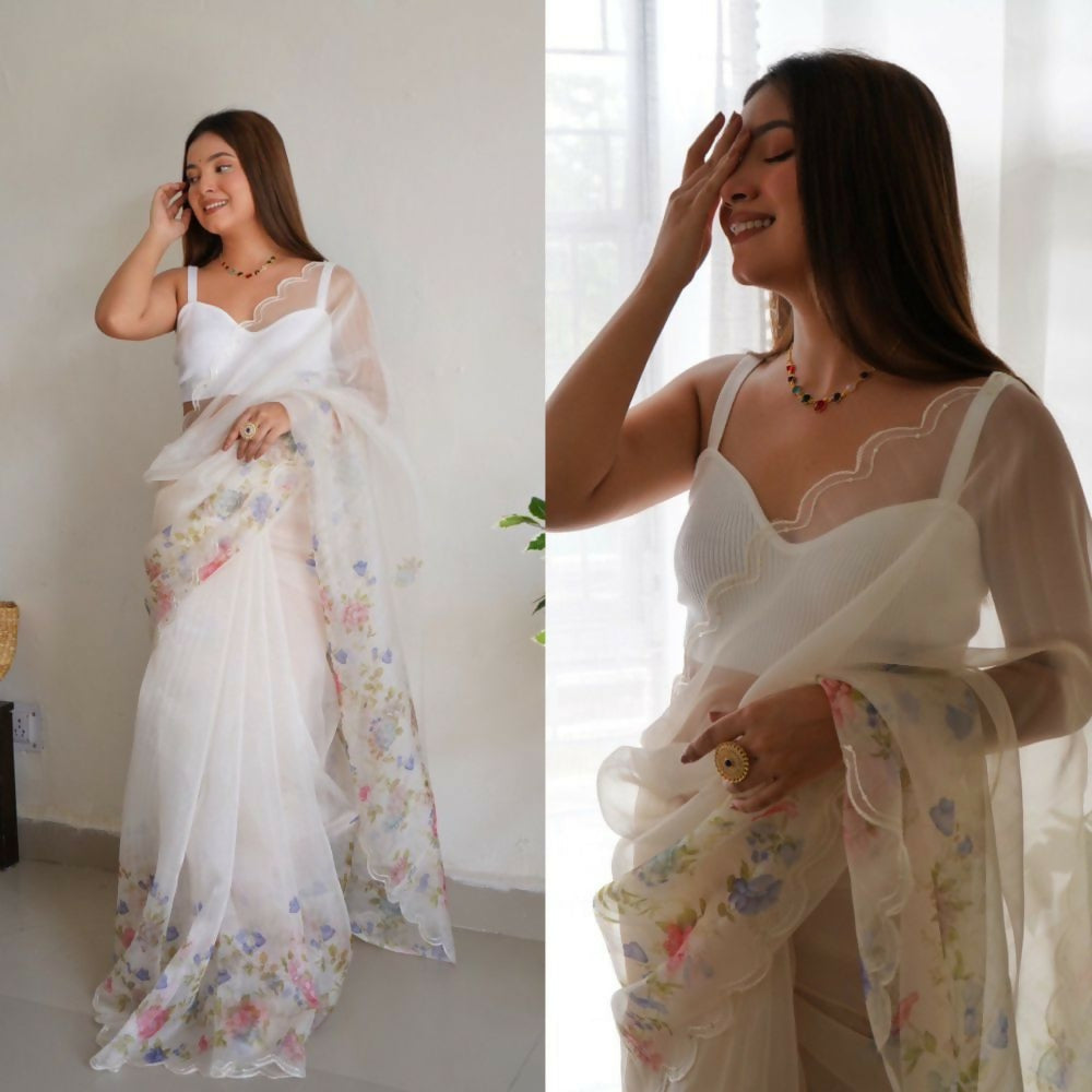 Vamsee Rency White Organza Saree
