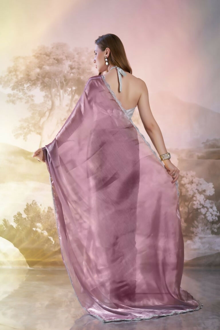 Wine Burberry Organza Solid Fancy Designer Saree - Nafisa