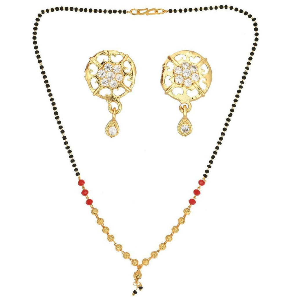 AanyaCentric Gold-Polished Short Mangalsutra Set with Earrings