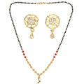 AanyaCentric Gold-Polished Short Mangalsutra Set with Earrings