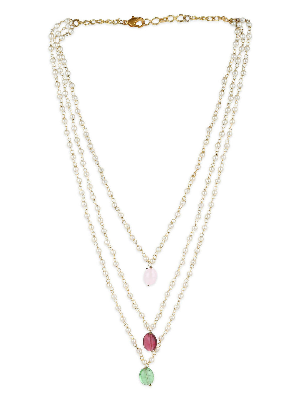 White Pink Brass Gold-Polished Necklace - Ruby Raang