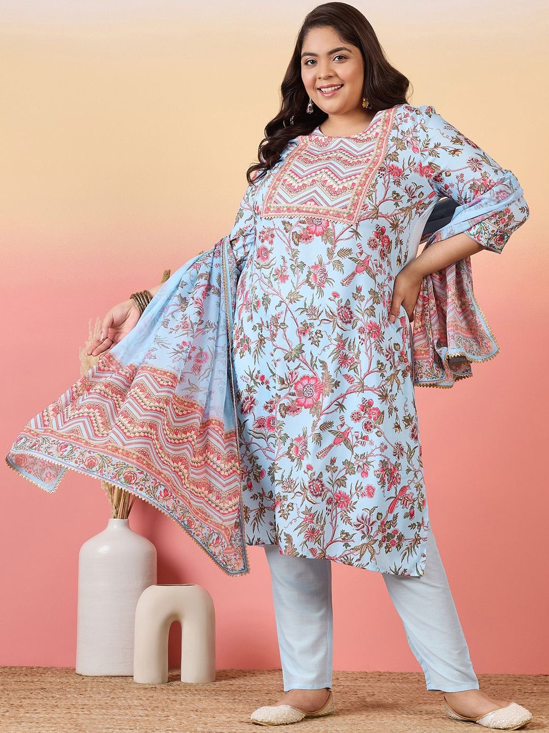 Sztori Women Floral Printed Regular Kurta with Trousers & With Dupatta