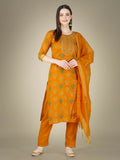 Jyoti Fashion Women's Yellow Cotton Magic Slub Embroidery & Sequence work Kurta with Trouser & Dupatta