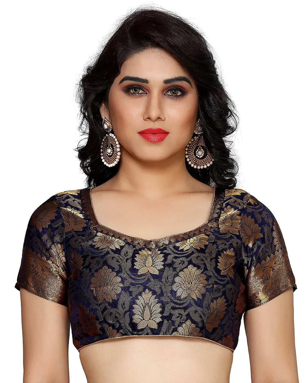 Mimosa Women's navy Blue Kanchipuram Silk Saree With Unstitched Blouse Piece