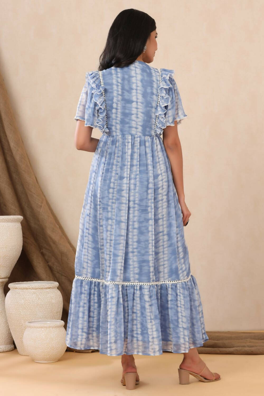 Juniper Womens Powderblue Chiffon Printed Tiered Dress