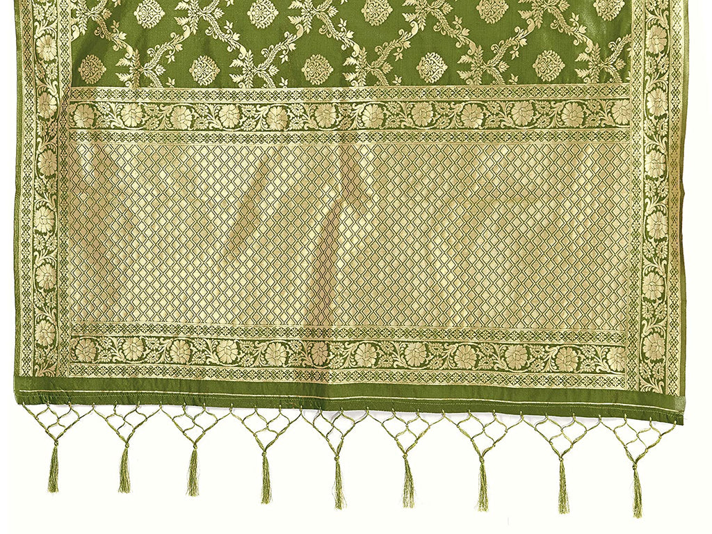 Vardha Women's Olive Green Banarasi Art Silk Saree