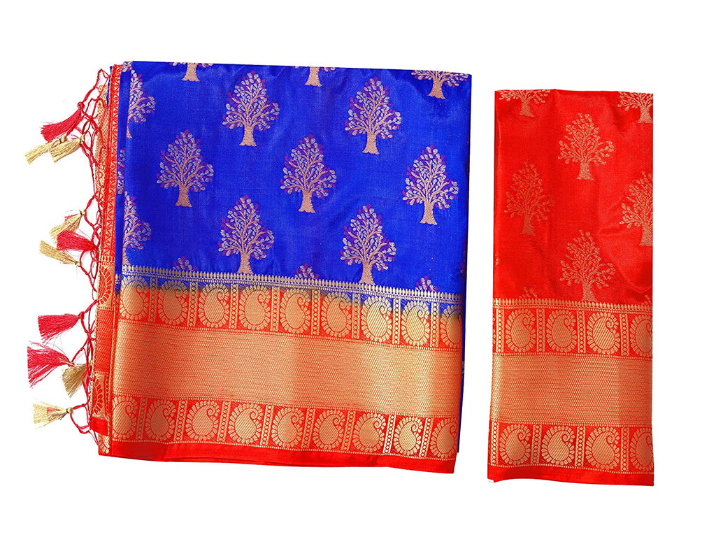 Mimosa Women's Kanchipuram Art Silk Saree With Un-Stitched Blouse