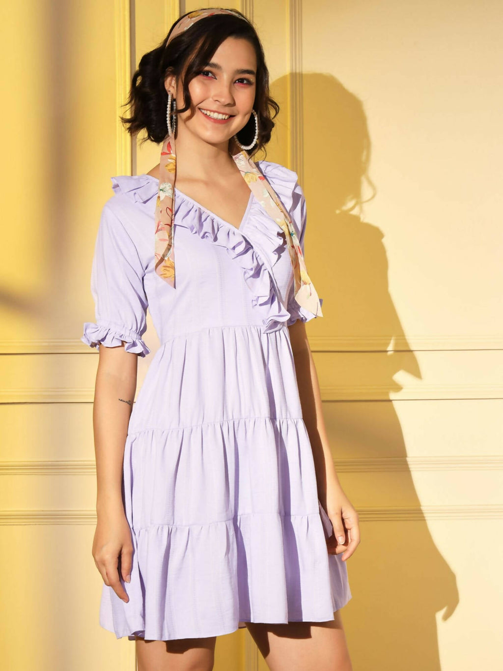 Purple Viscose Texture Flared Dress - Shivani