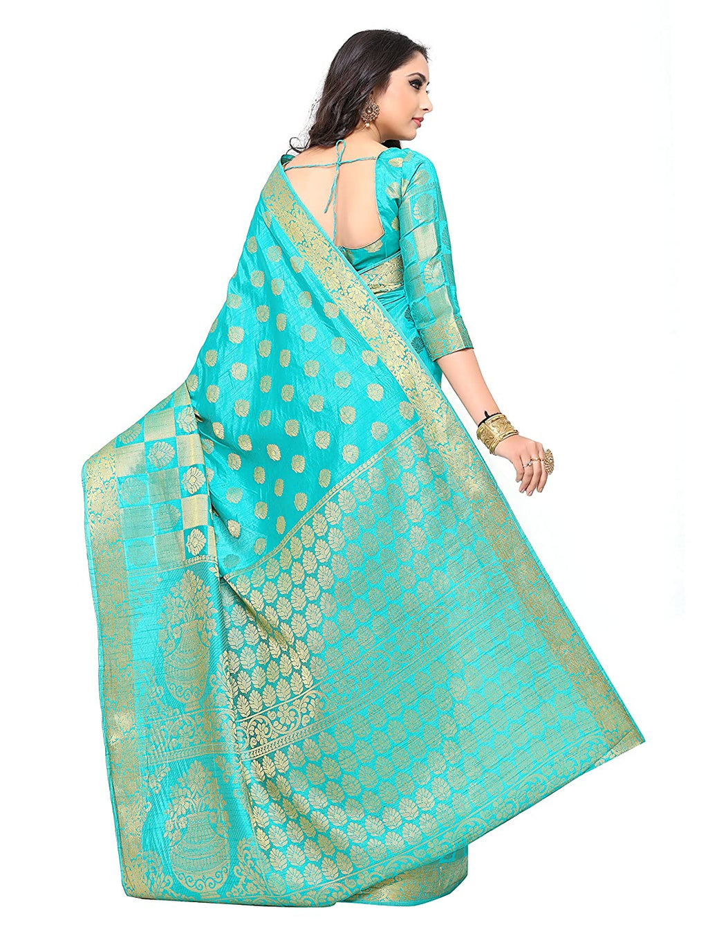 Mimosa Women's Turquoise Blue Woven Art Silk Saree With Blouse Piece