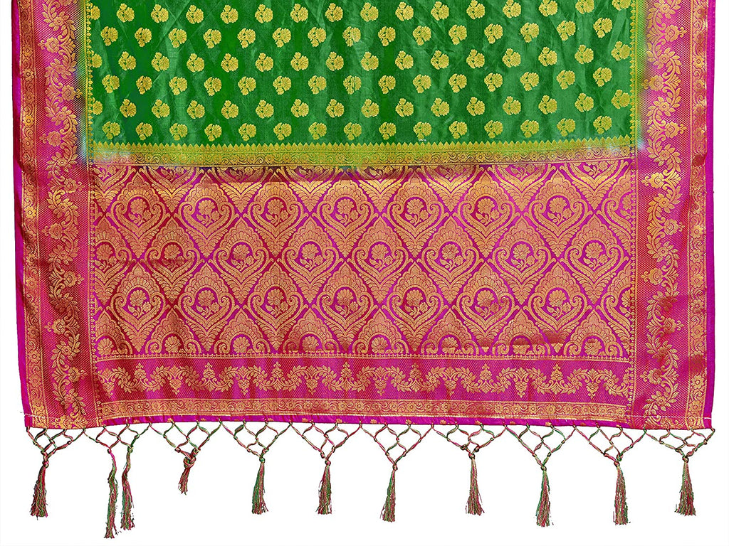 Vardha Women's Green Woven Raw Silk Banarasi Saree