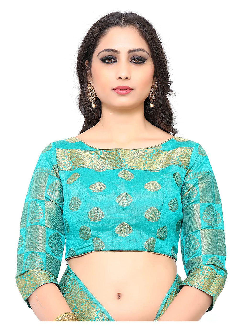 Mimosa Women's Turquoise Blue Woven Art Silk Saree With Blouse Piece