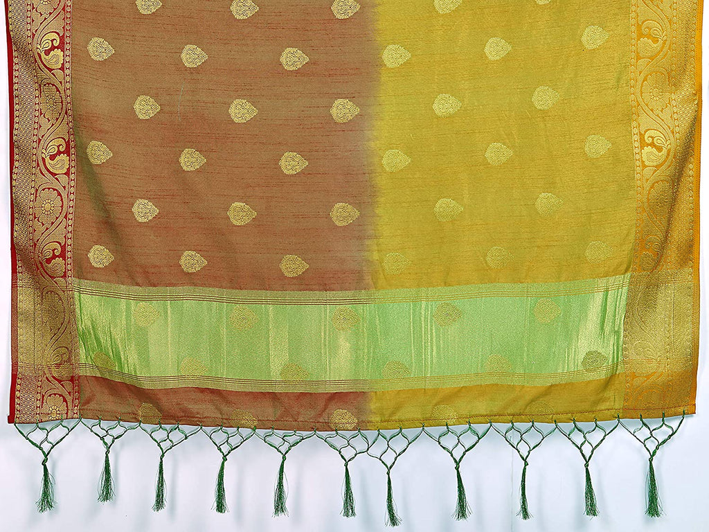 Vardha Women's Yellow Woven Raw Silk Saree