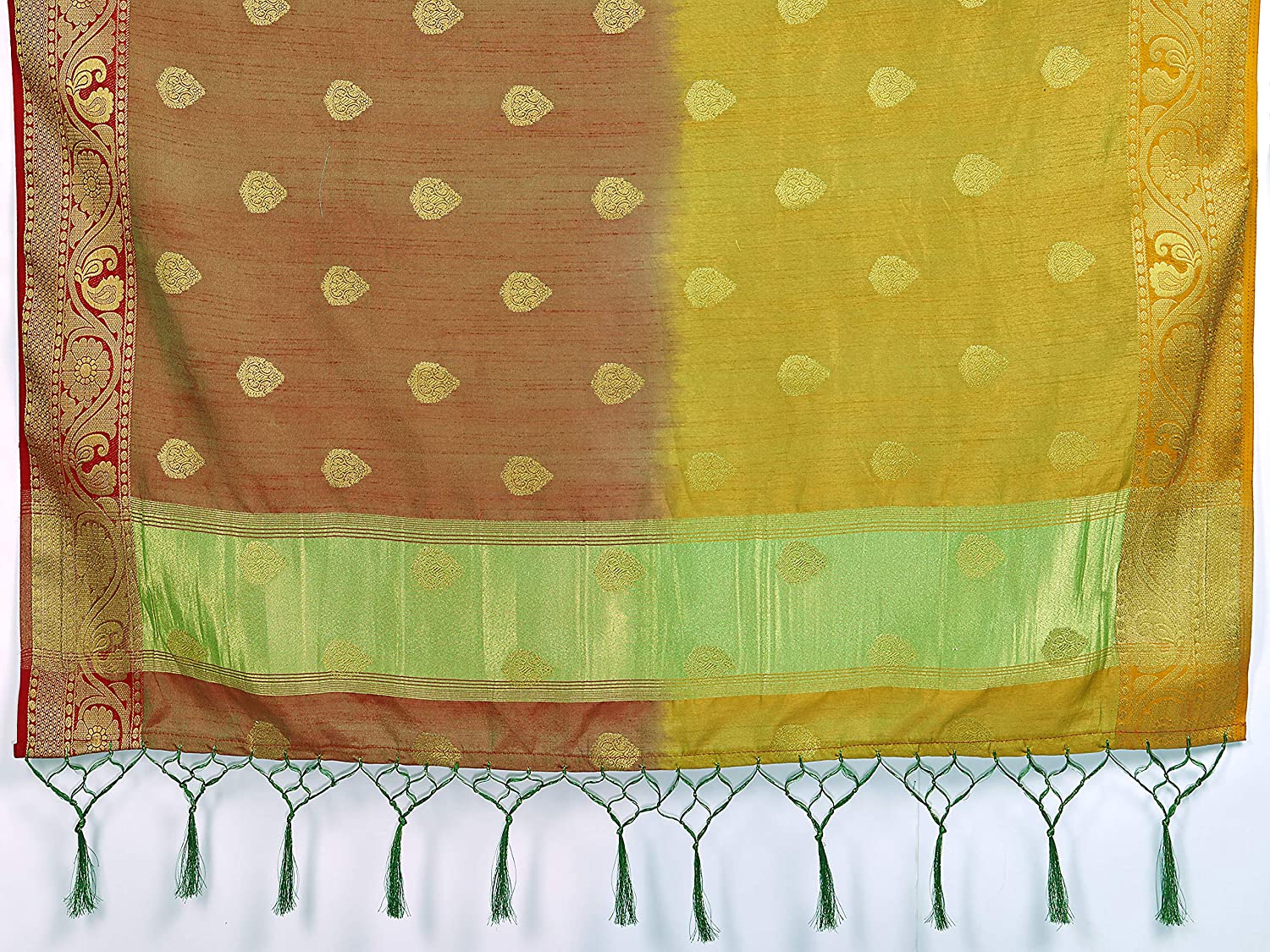 Vardha Women's Yellow Woven Raw Silk Saree