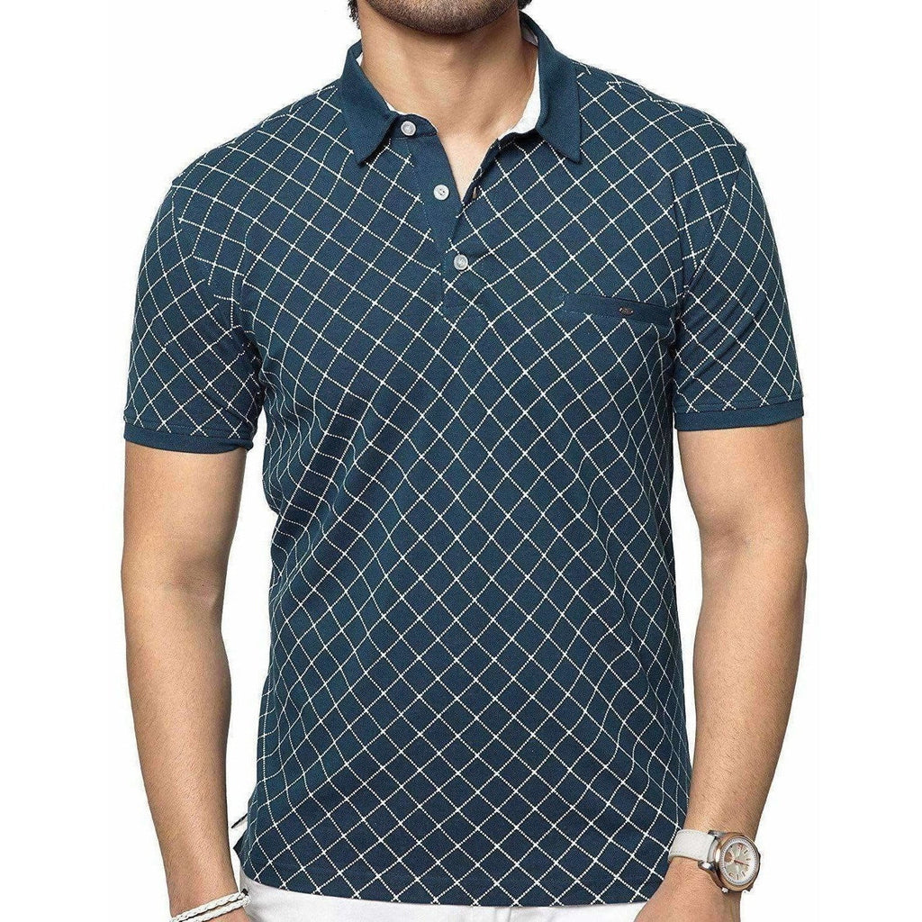 Men's Cotton Printed Green Polo Tshirt Half Sleeve