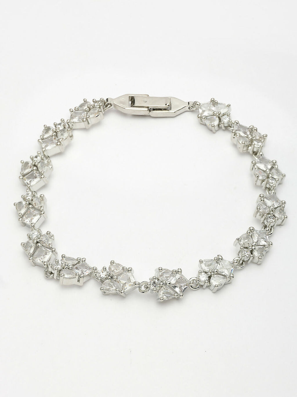 NVR Women's Silver-Toned Cubic Zirconia Link Bracelet