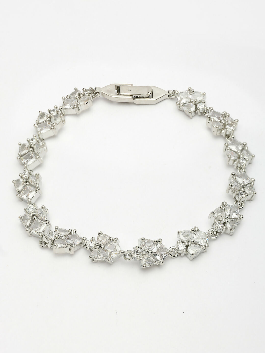 NVR Women's Silver-Toned Cubic Zirconia Link Bracelet