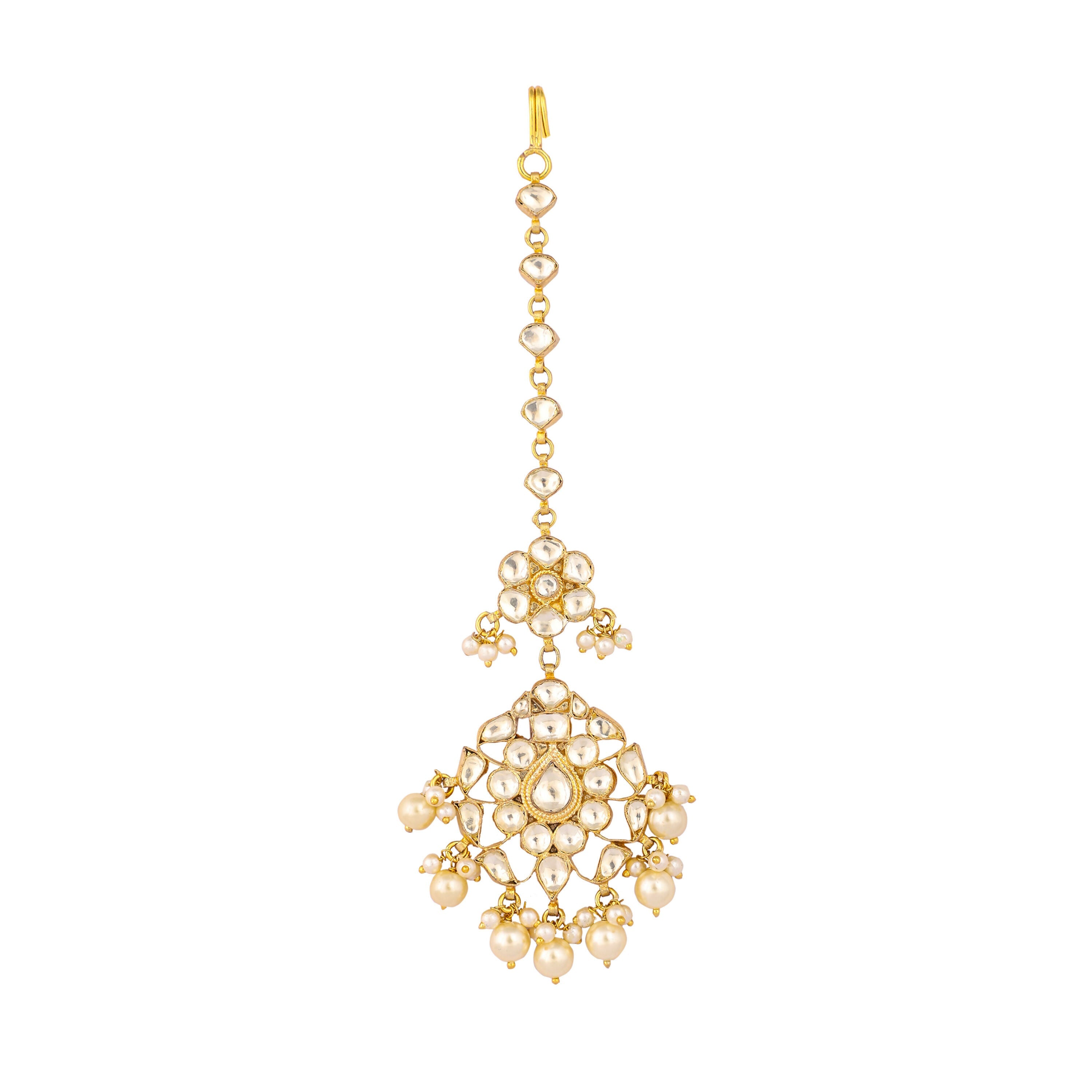 Nuyug 22K Gold-Plated Kundan Studded Maang Tikka Head Jewellery
