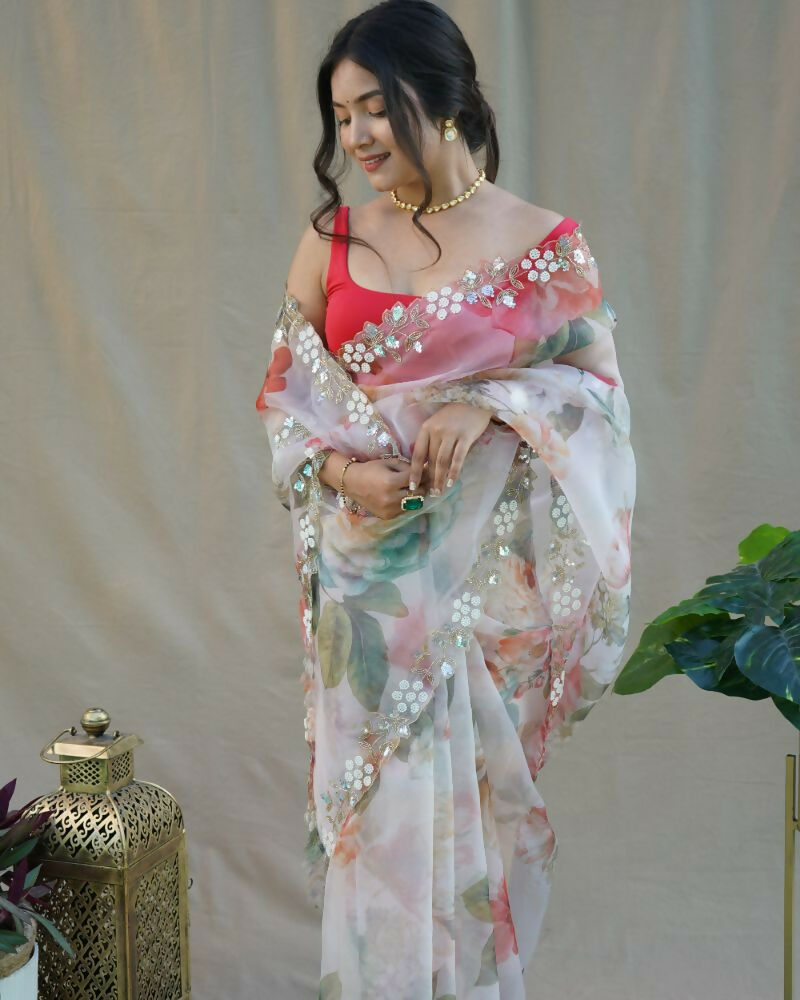 Vamsee Sarangi White Organza Saree