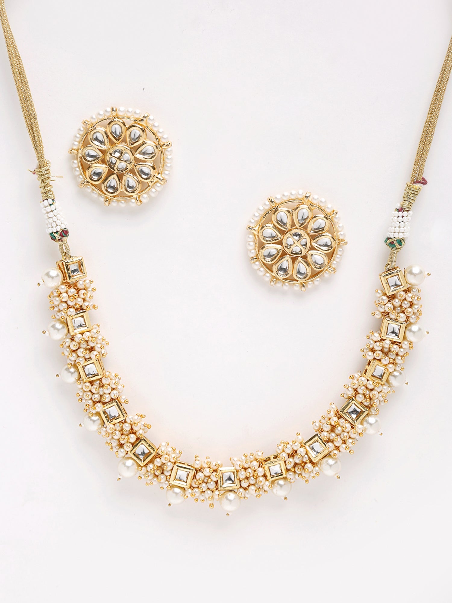 Pearl Kundan Choker With Studs - Ruby Raang