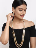Gold-Polished Long Kundan Neckpiece With Earrings - Ruby Raang