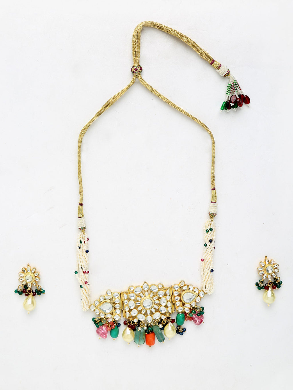 Kundan Maharani Choker With Earrings - Ruby Raang