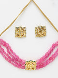 Gold-Polished Pink Kundan Choker With Studs - Ruby Raang