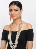 Layered Pearl Kundan Neckpiece With Earrings - Ruby Raang