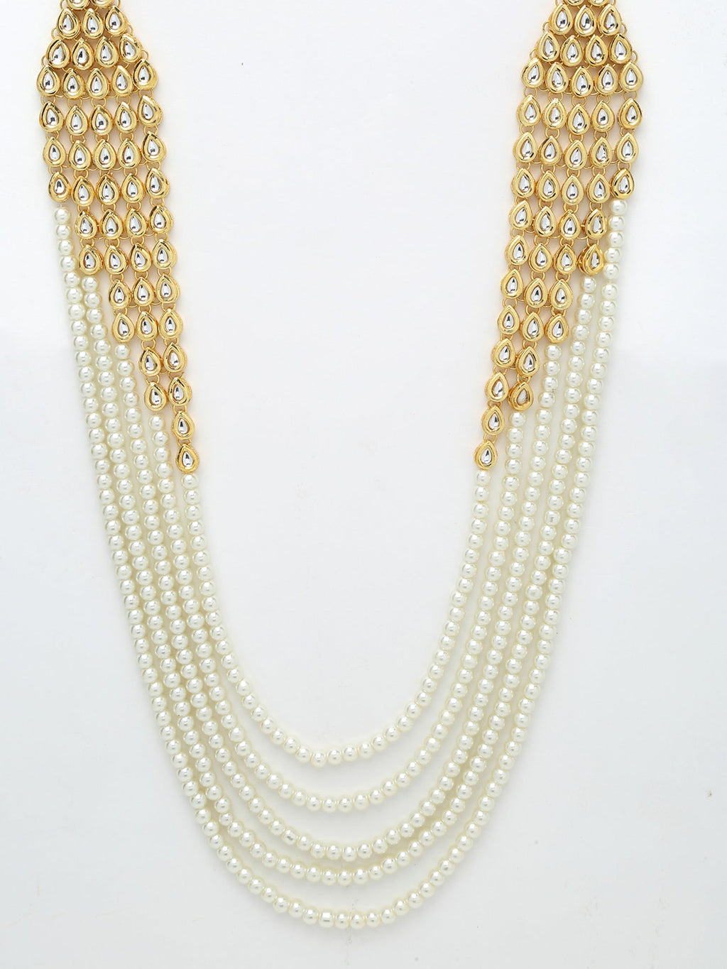 Layered Pearl Kundan Neckpiece With Earrings - Ruby Raang