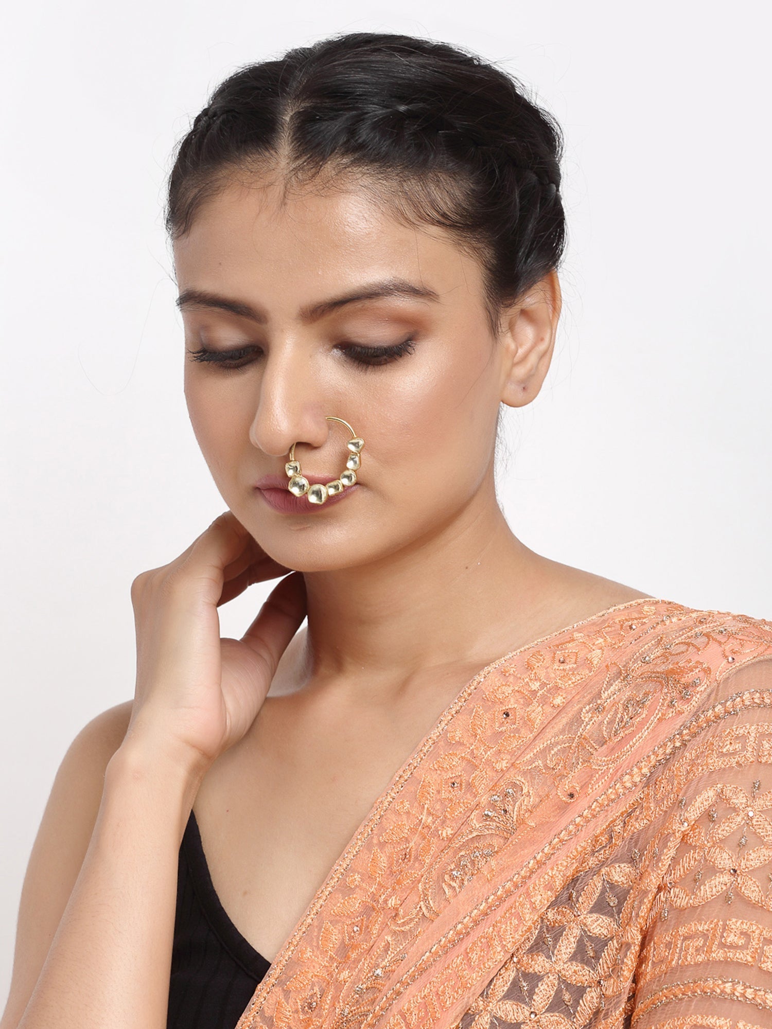 Kundan Nose Ring - Ruby Raang