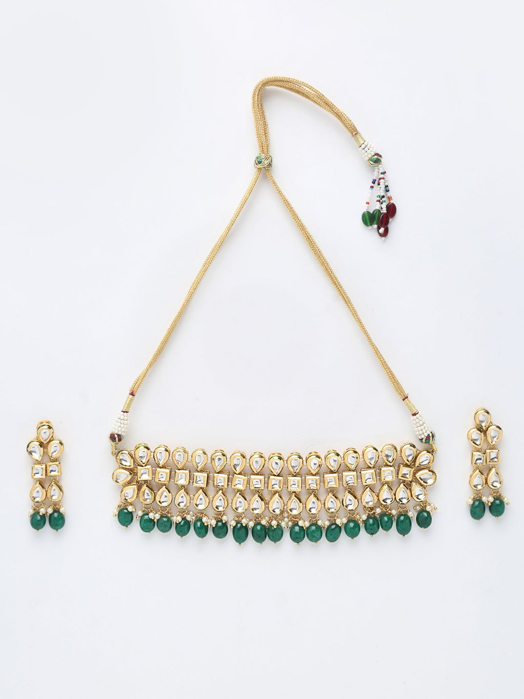 Stone Kundan Choker With Earrings - Ruby Raang