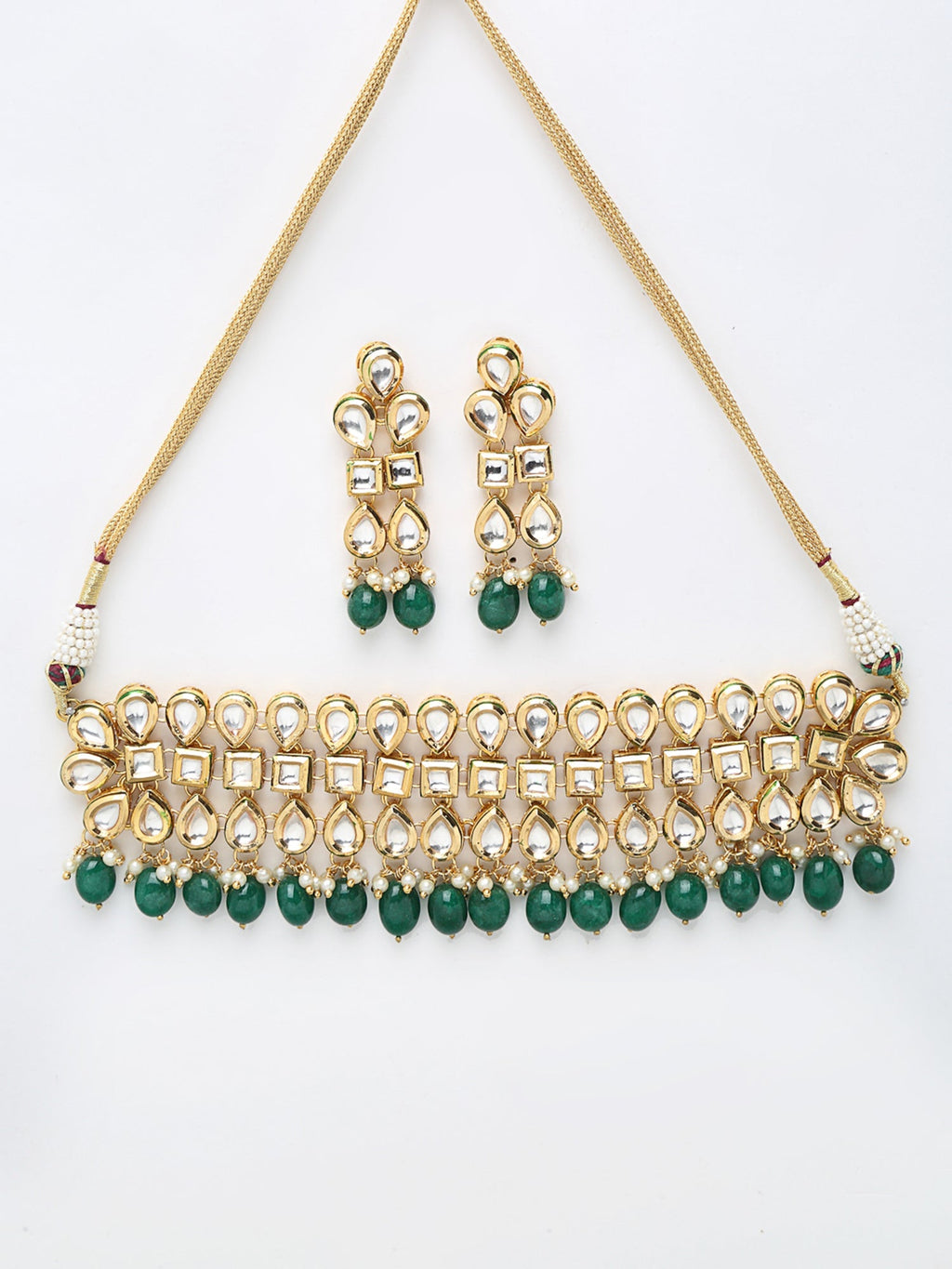 Stone Kundan Choker With Earrings - Ruby Raang