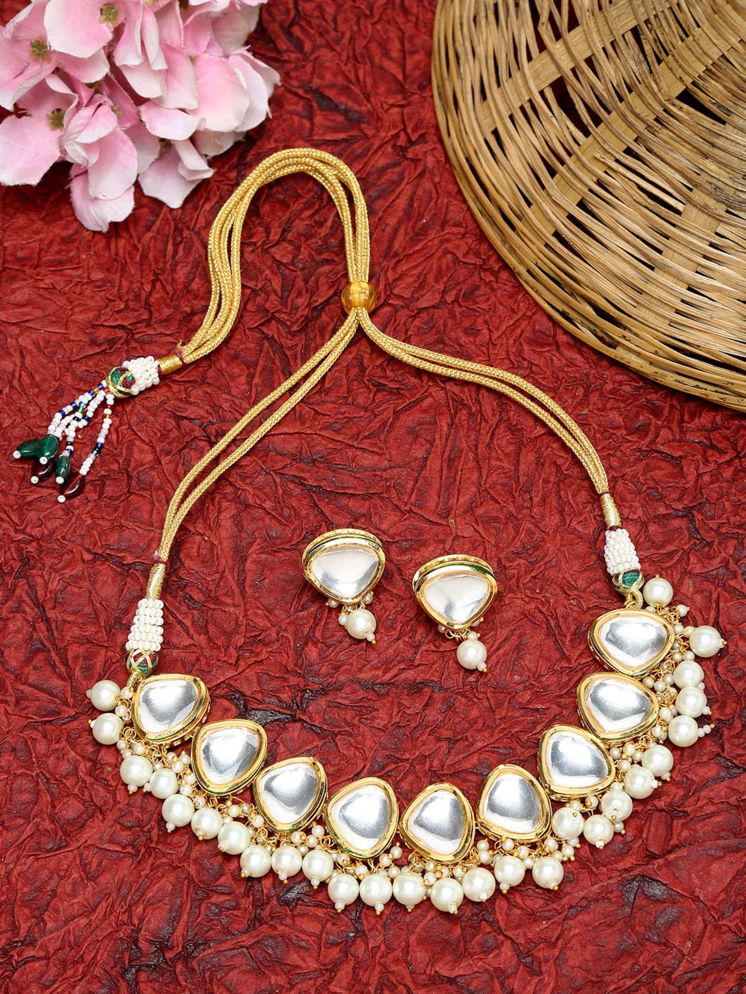 Kundan Choker With Studs - Ruby Raang